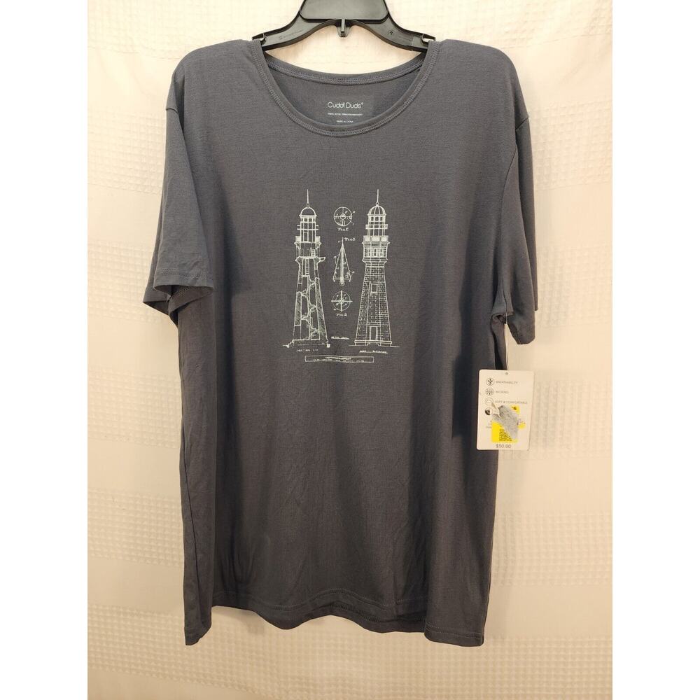 Cuddl Duds Shirt Mens Large Gray Tshirt Short‎ Sleeve Super Stretch Graphic